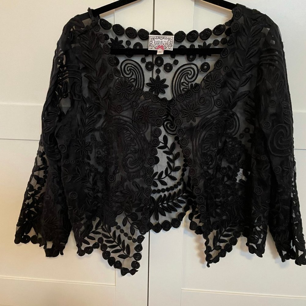 NWOT Baraschi Black Lace Embroidered Jacket, L